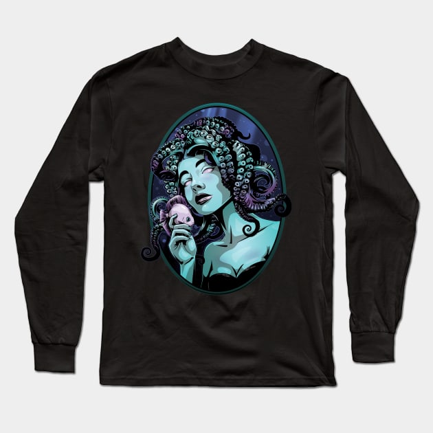 Octopus Mermaid Portrait - Underwater Beauty Long Sleeve T-Shirt by redappletees